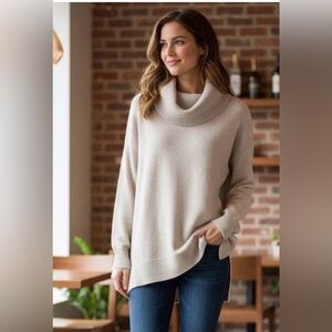 Cozecore Hygge LOFT Cowl Neck Tunic Sweater Large L Oatmeal Beige Long Sleeve
